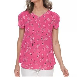 Croft & Barrow 2X Pink Floral Neck Tie Blouse
